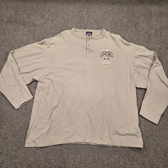 Harley-Davidson Other - VTG Harley Davidson Henley Mens‎ XXL Tan Graphic Eagle Long Sleeve USA Made 90s